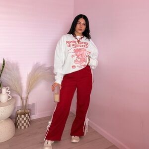 Bowed Striped Track Pants in Rich Red